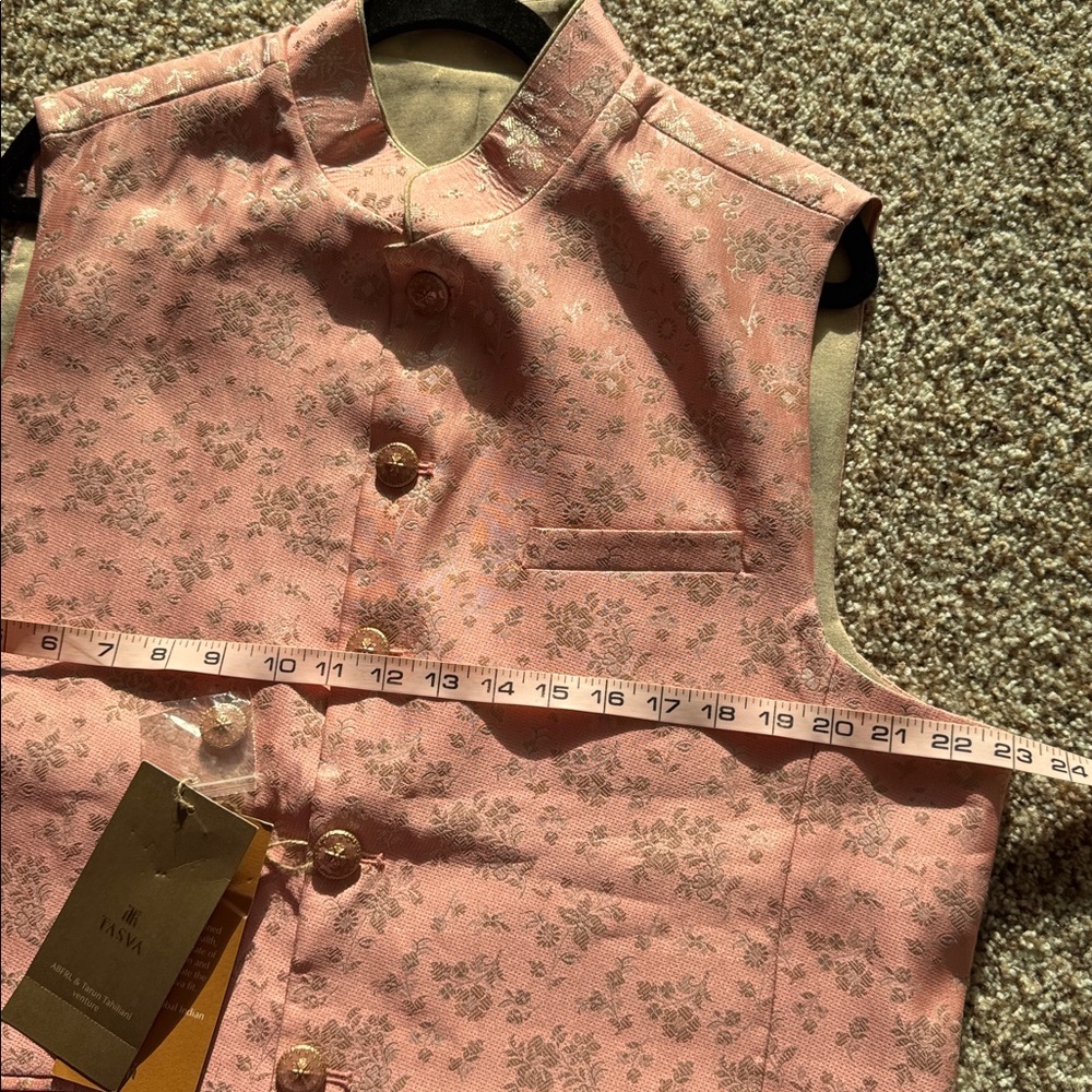 Tasva peach Indian traditional waistcoat bundi vest mens size L brand new - Picture 9 of 15